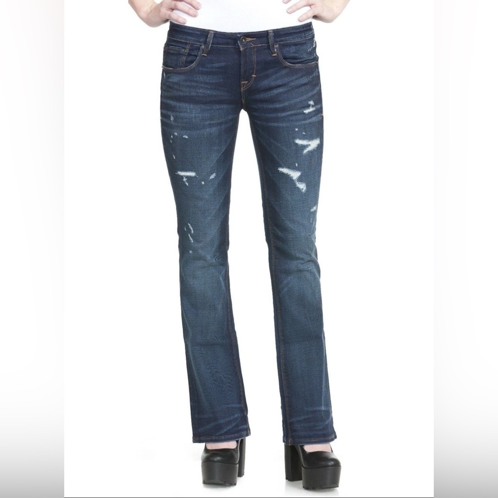 Cult Of‎ Individuality Dark Wash Distressed Bohemi Bootcut Jeans Low Rise Y2K